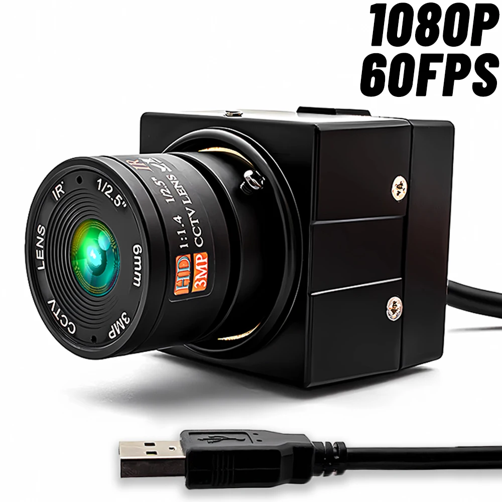 

WGWK High Speed USB Camera 1080P HD MJPEG 60FPS UVC PlugPlay PC Webcam With 6mm 55° CS Lens For Golf Swing Machine Vision System