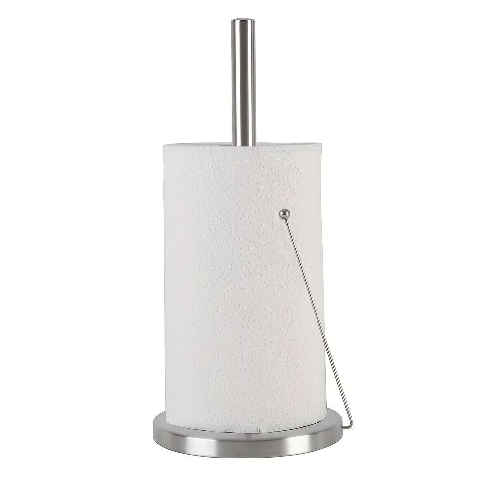 

Stainless Steel Paper Towel Holder Vertical with Weighted Base Non-Slip Paper Roll Stand Featuring Freshness Film Shelf