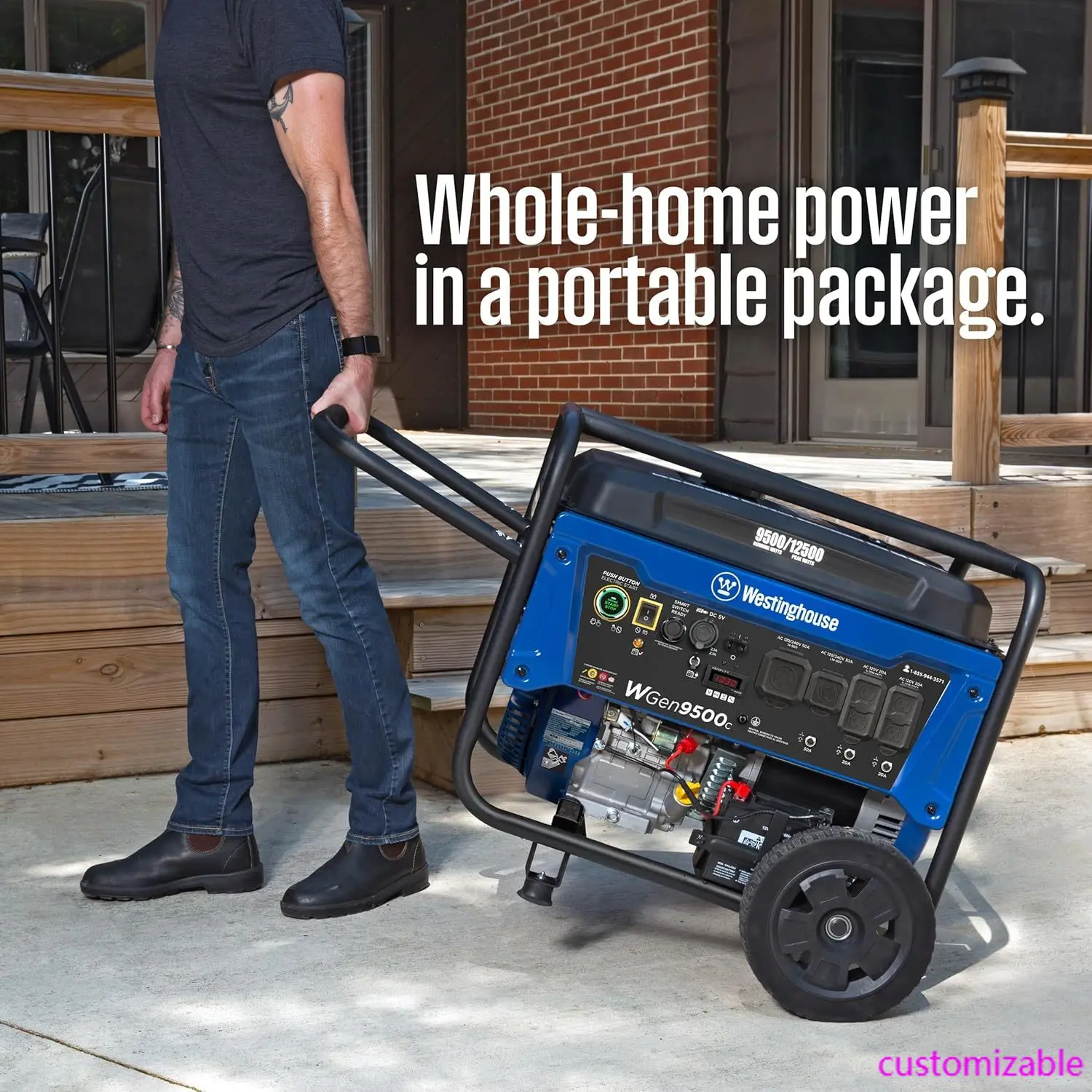 

12500 Peak Watt Home Backup Portable Generator, Remote Electric Start With Auto Choke, Transfer Switch Ready, Gas Powered,custom
