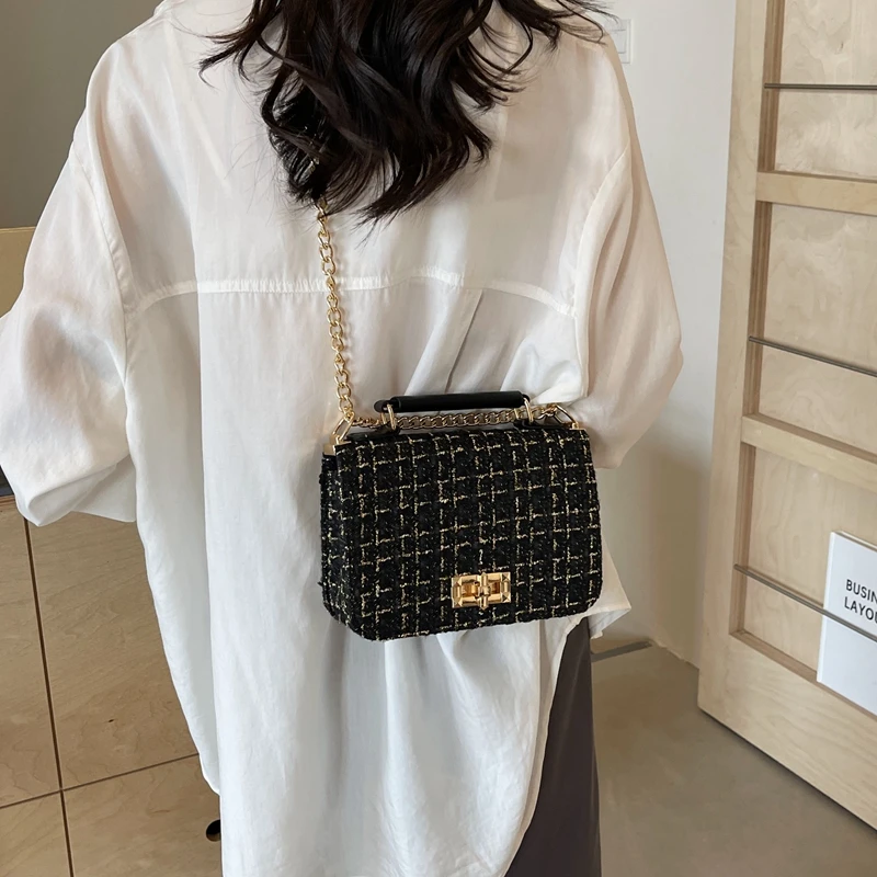 Plaid Chain Bags for Women Fashion Elegant Weaving Shoulder Square Bags Female Designer Luxury Handbags Sac De Luxe Femme 2024