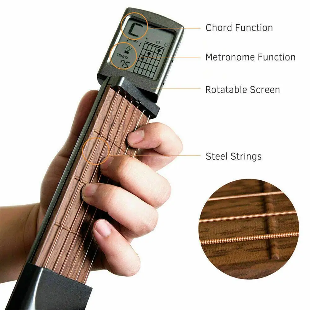 Portable Pocket Guitar 6-Tone Chord Trainer Practice Tool Rotatable Diagram Chord Screen Guitar Finger Trainer For Beginners