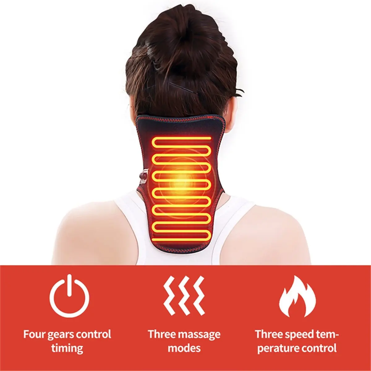 [N84R] Heating Neck Support-Vibration Massager Hot Compress Relieves Joint Discomfort Overuse Injury 3-Level Timer USB Port