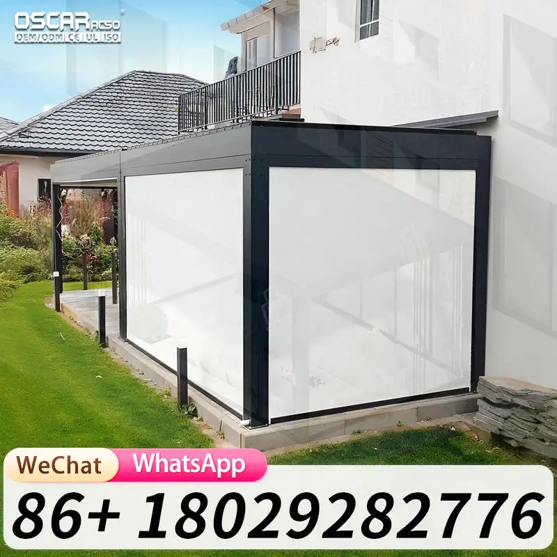 Outdoor Waterproof Aluminum Patio Shelter with Shade Curtains for Backyard Balcony Terrace Outdoor Structure pergola