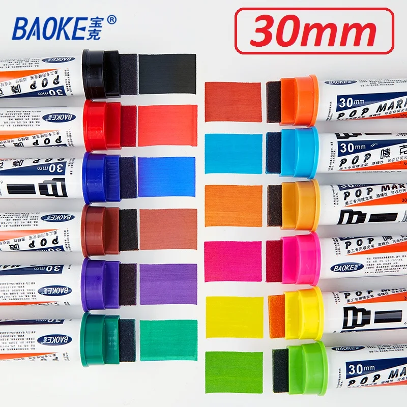 BAOKE POP-30mm Permanent Marker Pen 12 Colors Broad Chisel Permanent Taggin For Supermarket, Ceramic, Glass, Wood, Rock Painting