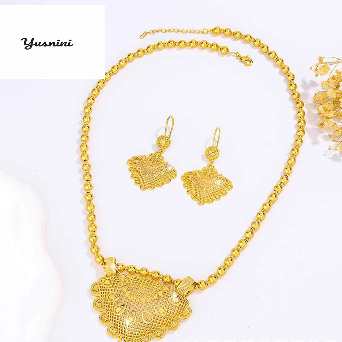 

Fashion Middle East USA 24K Gold Plated Custom Necklace and Earrings Set for Wedding and Christmas Gifts DD10938