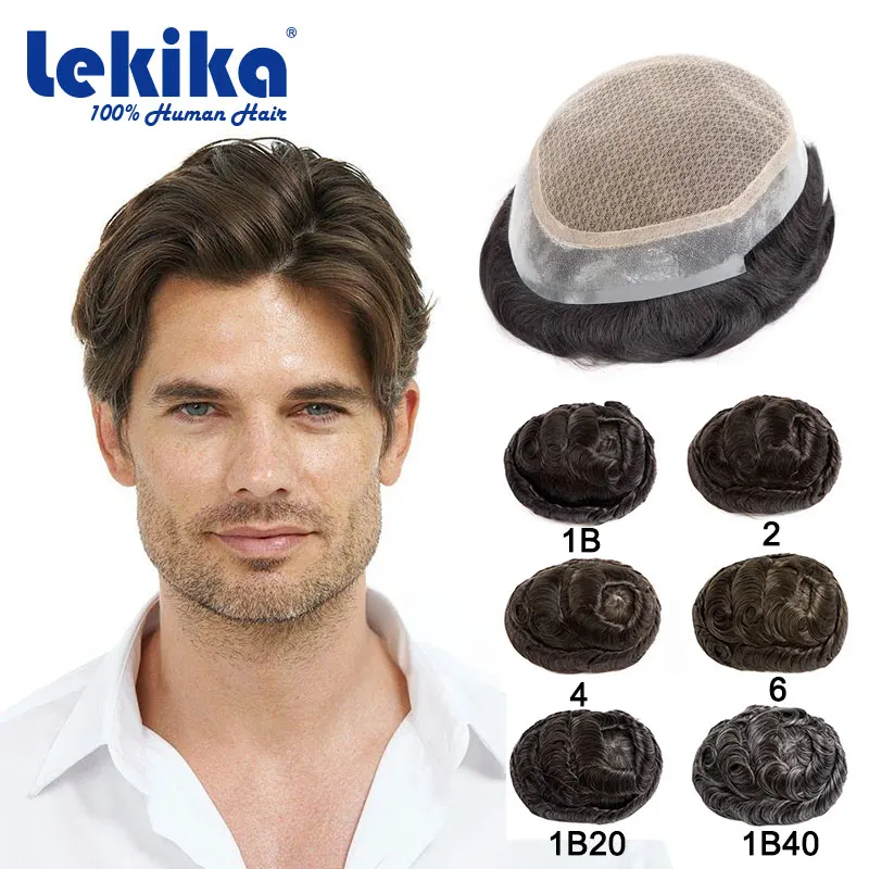 Australia-Double Layers Toupee Man Wig Prosthesis Lace PU Base Men Capillary Prosthesis Wig For Men 100% Natural Human Hair