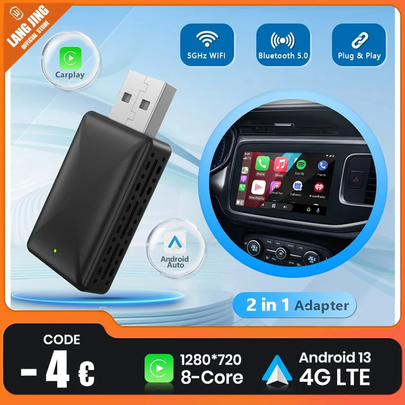 Adaptateur Carplay sans fil, Android Auto, Smart Dongle 2024, 5G, WiFi pour iPhone, téléphone Android, Volvo Benz, Mg, Kia, Chery, VW, 2 en 1