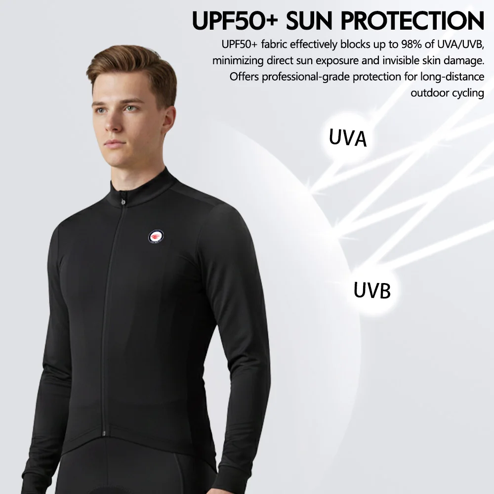 RION Men's Cycling Jersey Winter Thermal Fleece Jerseys UPF 50+ Sun Protection MTB Bicycle Clothing Bike Shirts Riding Windproof