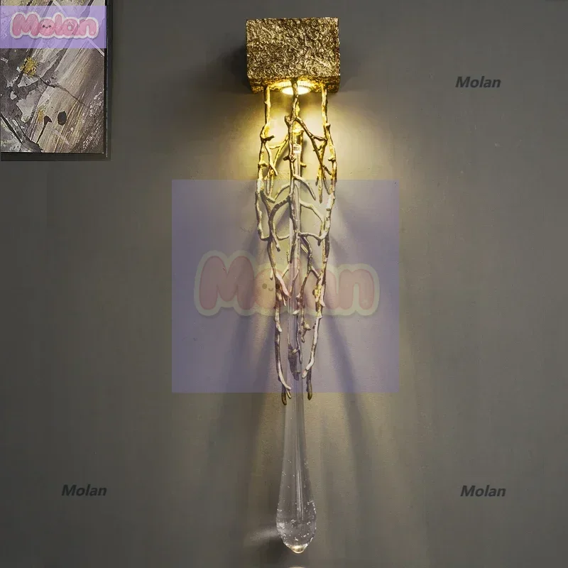 

Полностью медный фоновый настенный светильник. Лампа для гостиной. Креативное искусство. Современная роскошь. Высококачественный большой настенный светильник с кристаллами.