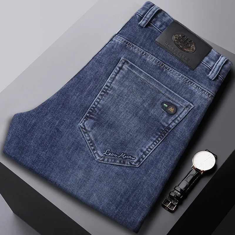 فضفاض مستقيم الساق الرجال الجينز العصرية الأعمال عارضة مرونة الخريف الشتاء نمط جديد الراقية الرجال الدنيم السراويل