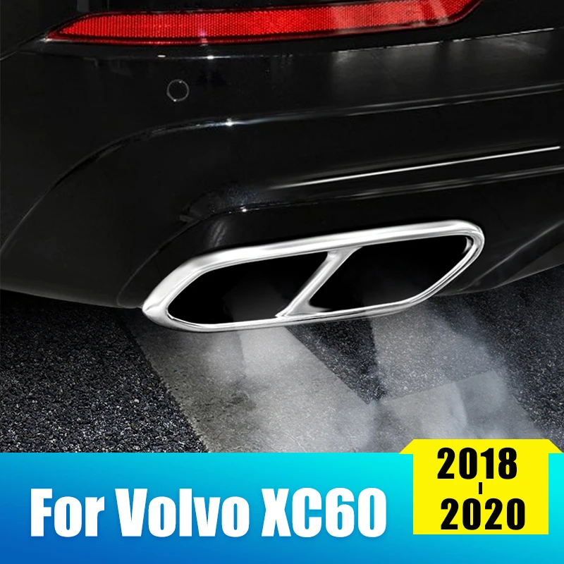 Stainless Steel Car Rear Exhaust Muffler Tail End Pipe Decorative Cover Trim For Volvo XC60 2018 2019 2020 Auto Accessories