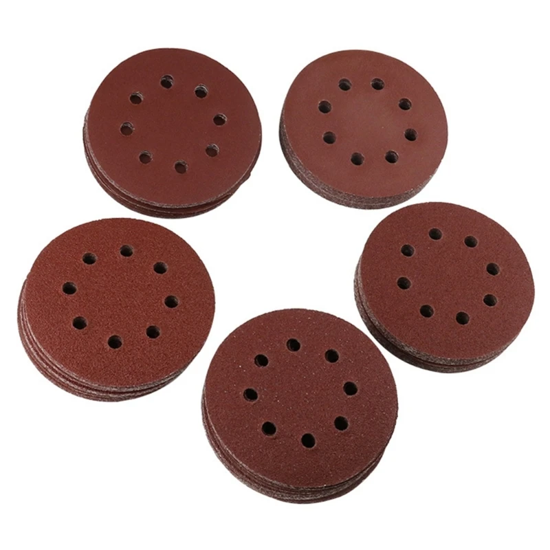 

100Pcs 5inch 8 Hole Sandpaper 40#-180# Grinding Abrasive Sanding Disc for Drywall Sander Furniture Finishing