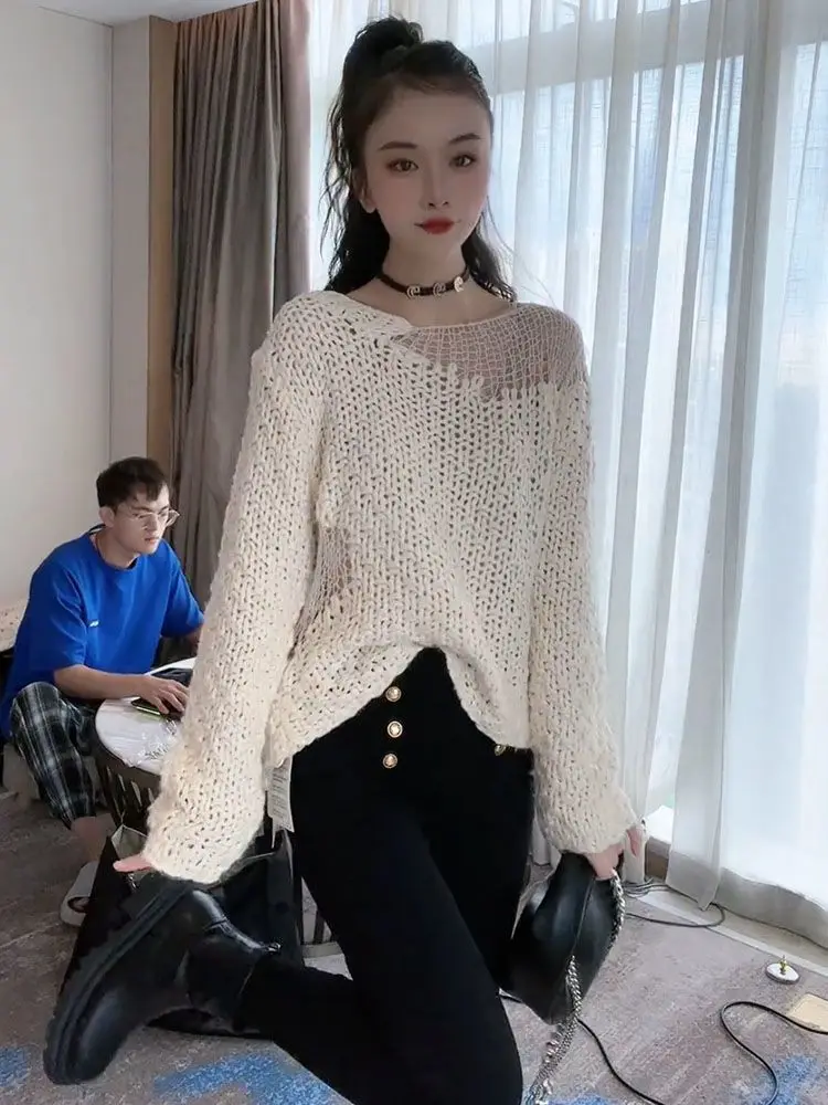 Sweaters Jumpers Pullovers Womens Pullover Cropped Sweater Brown Women Graffiti Print Street Urban Y2K Fashion Hip-Hop Culture