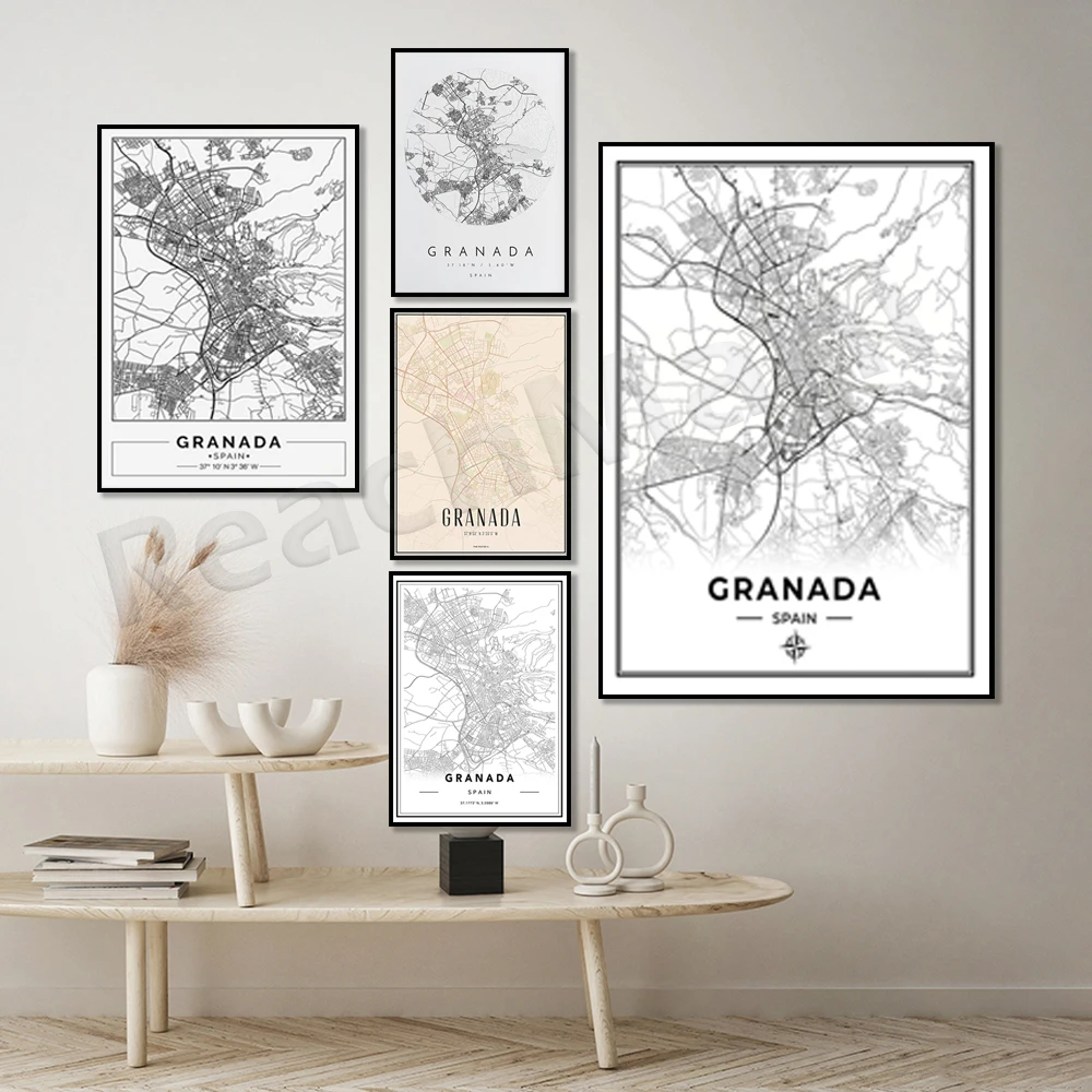 Granada Spain map, Palma de Mallorca city map, minimalist Granada Spain town map, Andalusia, city street map typography poster