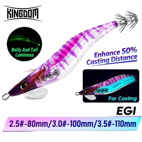 Kingdom Far Casting Egi 2.5# 10g 3.0# 15.5g 3.5# 19.5g Artifical Jigging Squid Bait Luminous Wooden Shrimp Octopus Fishing Baits
