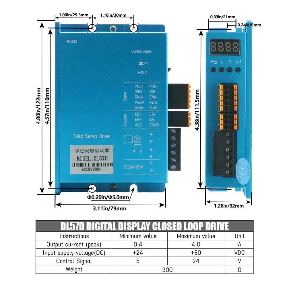 23 Digital Stepper Motor Drive 24~80V DL57D Digital Display Closed Loop Driver Nema 23 Stepper Motor Driver