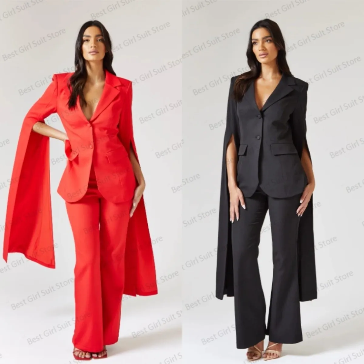 

Wedding Women Suit Office Set Blazer+Flare Pants 2 Pieces Formal Prom Dress Extended Sleeves Single Breasted Jacket Custom Made