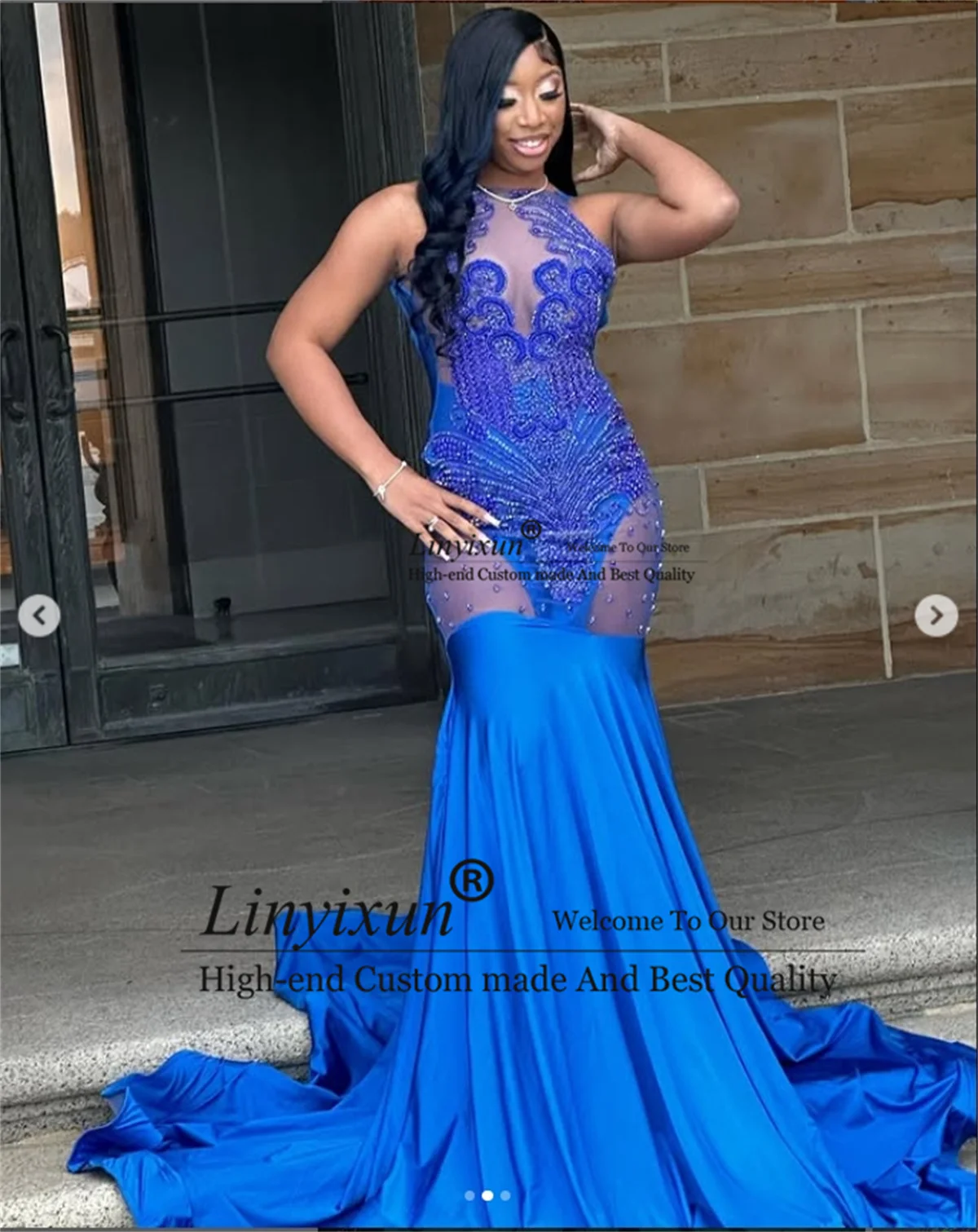 Royal Blue Prom Dresses Mermaid Luxury Diamonds Rhinestones Customized Women Evening Party Gala Gown Sparkly Vestido De Fiesta