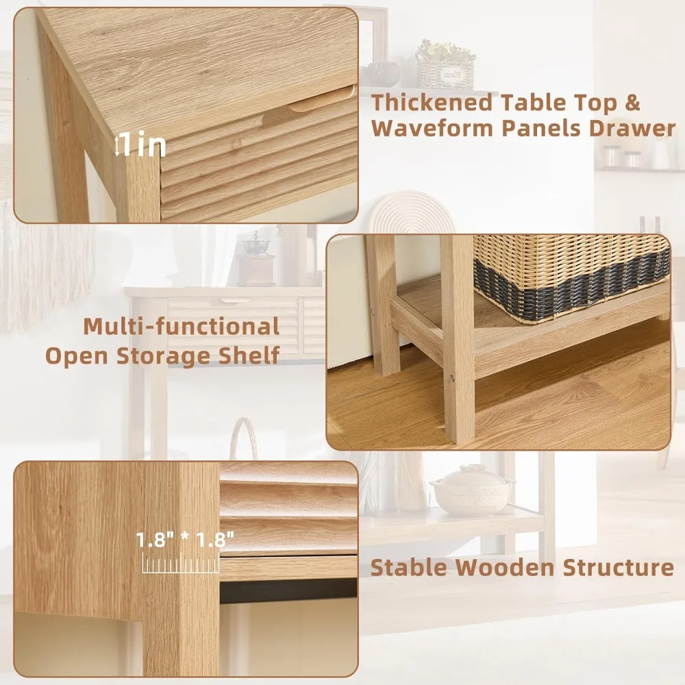 طاولة كونسول مخددة 47.2 مع 3 أدراج، طاولة مدخل خشبية حديثة بطبقتين مع رف تخزين مفتوح، مدخل أريكة بوهو