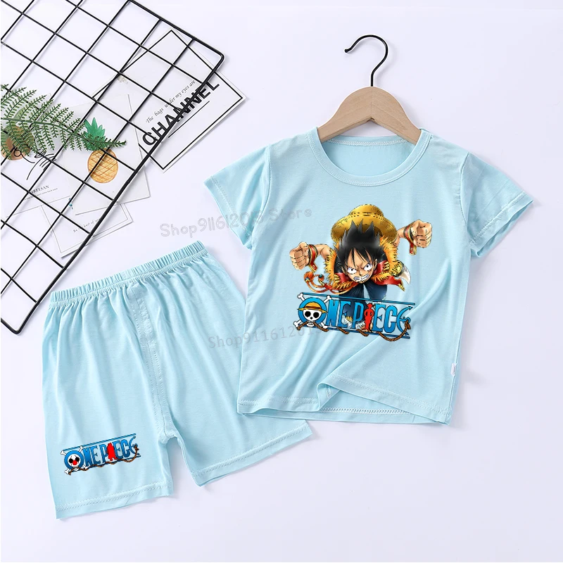 Luffy Chopper Pajama Suit One Piece Anime Figure Boy Sleepwear Cartoon Toddler Pyjamas Outfit Kid Tops Shorts 2pcs Nightwear Set