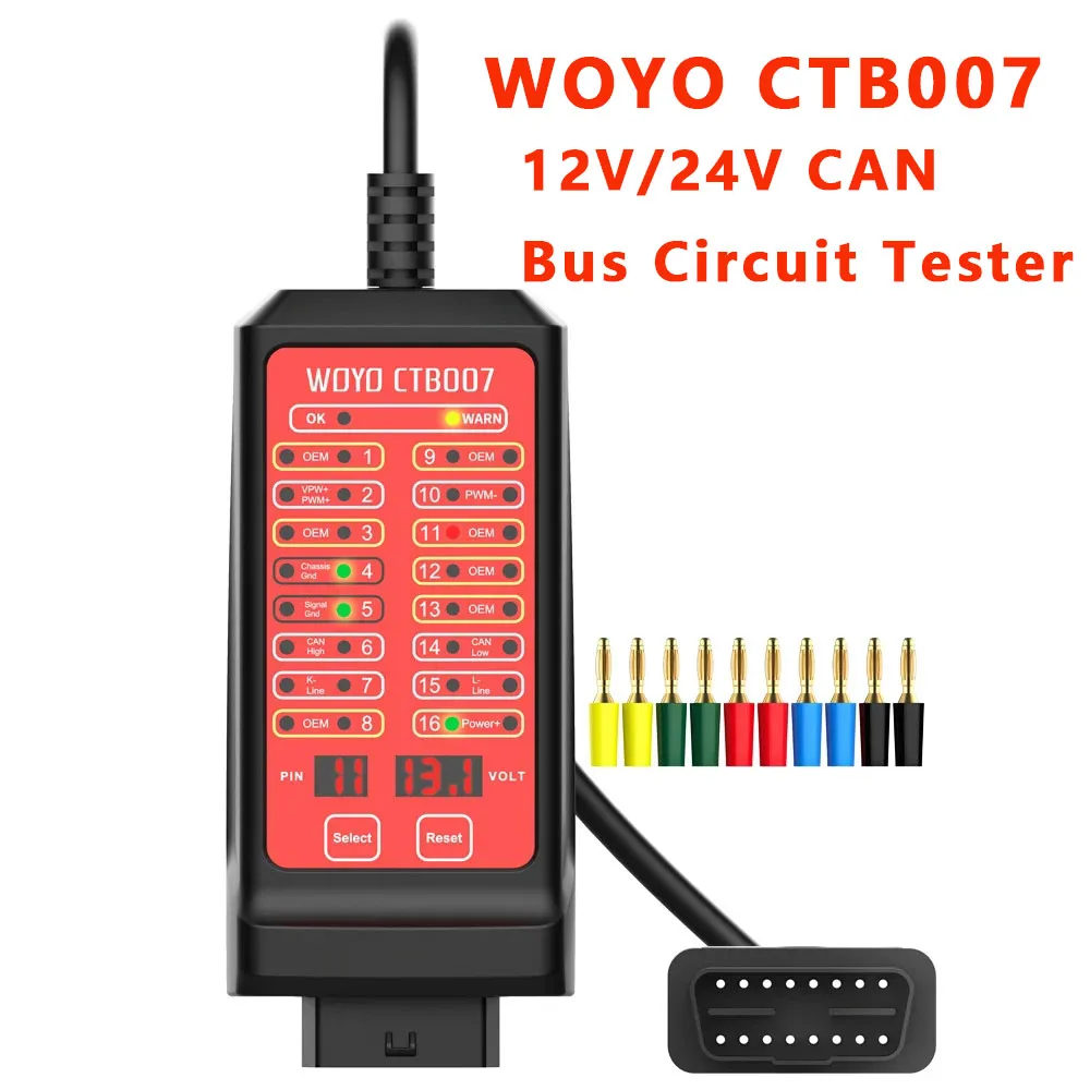 WOYO CTB007 12V 24V CAN Bus Circuit Tester 16Pin Break Out Box Detection OBD2 Car Detector Auto On-Board Fault Diagnosis Tester