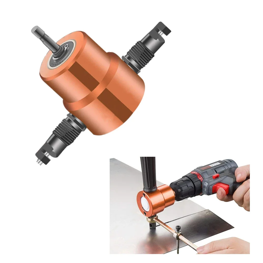 

Portable Double Tip Sheet Metal Cutting Nibbler Metal Saw Cutter 360 Degree Adjustable Drill Attachment with Punch Cutting Tool