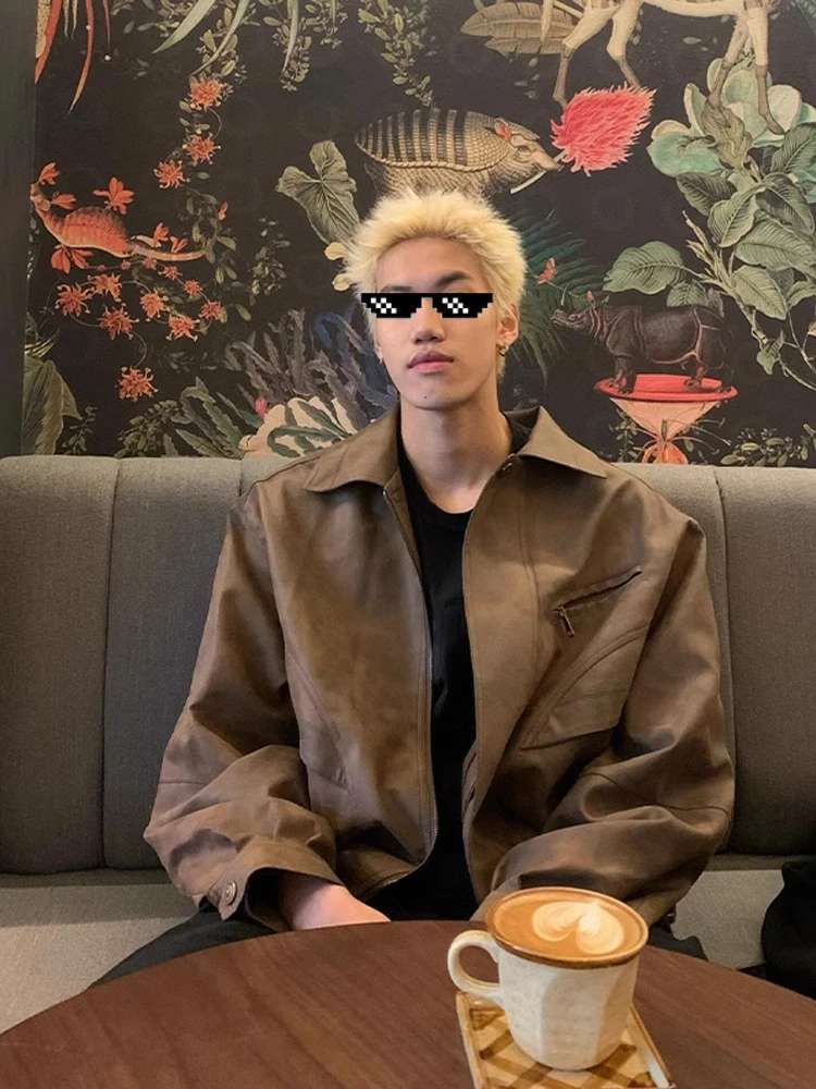 

Мужская кожаная куртка-косуха в американском стиле, весенне-осенняя, модная, брендовая, рабочая, с декоративной молнией, износостойкая