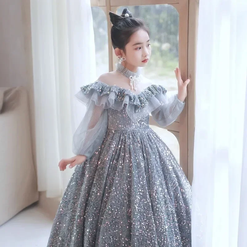 Flower Girl Dress 2024 Spring New Fashion Trend Girl Princess Dress Temperament Piano Performance Dress