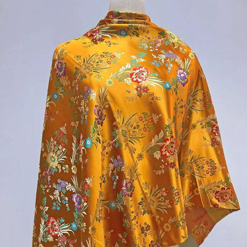 

Pre-cut Bright Orange Shiny Floral Satin Brocade, Elegant Dresses Costume Decorative Fabric For Clothing Upholstery DIY Projects