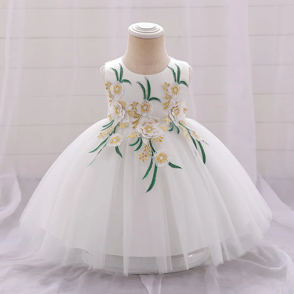 

Baby Girls White Baptism Dress Applique Infant Princess Party Dresses For Girl Birthday Wedding Prom Gown Baby Girl Clothes 0-2Y