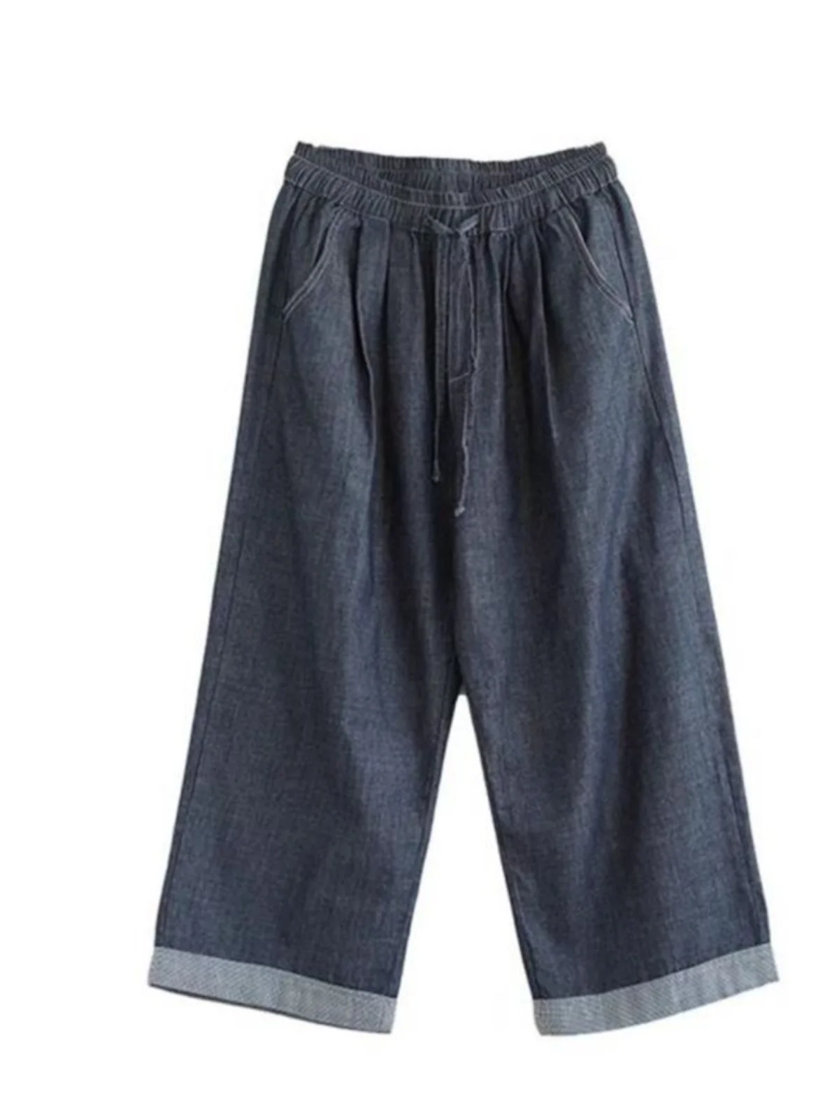 Damskie spodnie jeansowe z wysokim stanem, dopasowane, z bawełny, proste nogawki, szerokie nogawki, letnie, cienkie, niebieskie, codzienne spodnie damskie.
