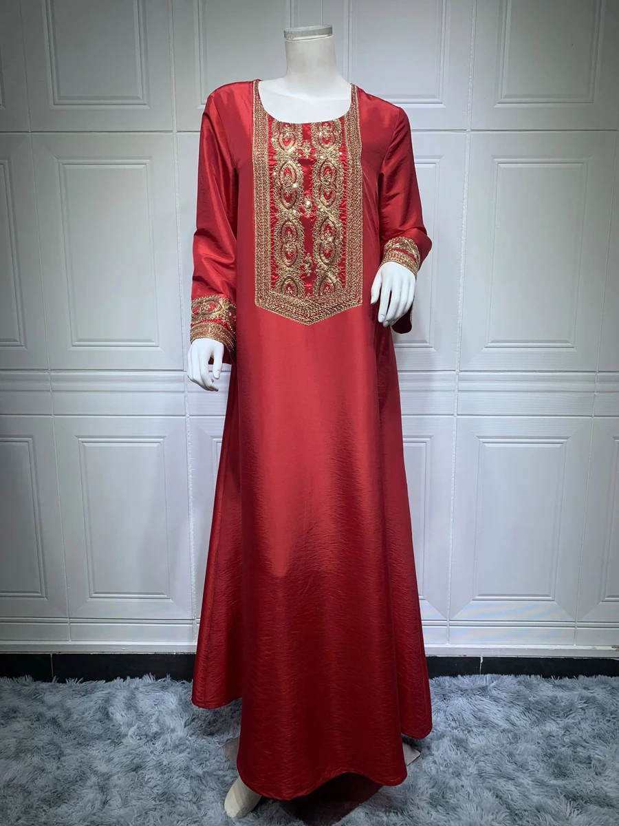 Sequins Embroidery Dubai Abaya Women Jalabiya Long Arabic Dress Moroccan Caftan Muslim Party Evening Ramadan Eid Kaftan Golden