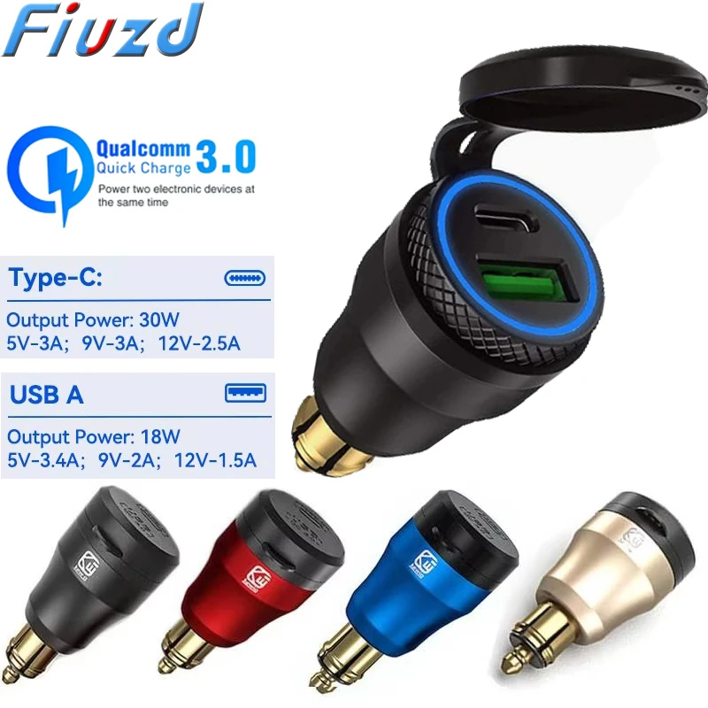 carregador-usb-tipo-c-pd-de-aluminio-30w-qc-30-carregador-rapido-a-prova-d'Agua-para-soquete-hella-din-bmw-ducati-triumph
