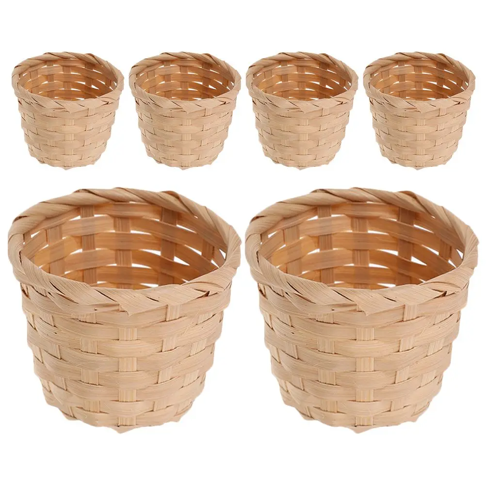 

10pcs Mini Woven Baskets Handmade Desk Storage Tray Fruit Flower Kitchen Baskets For Serving Decorative Serving Bamboo Set