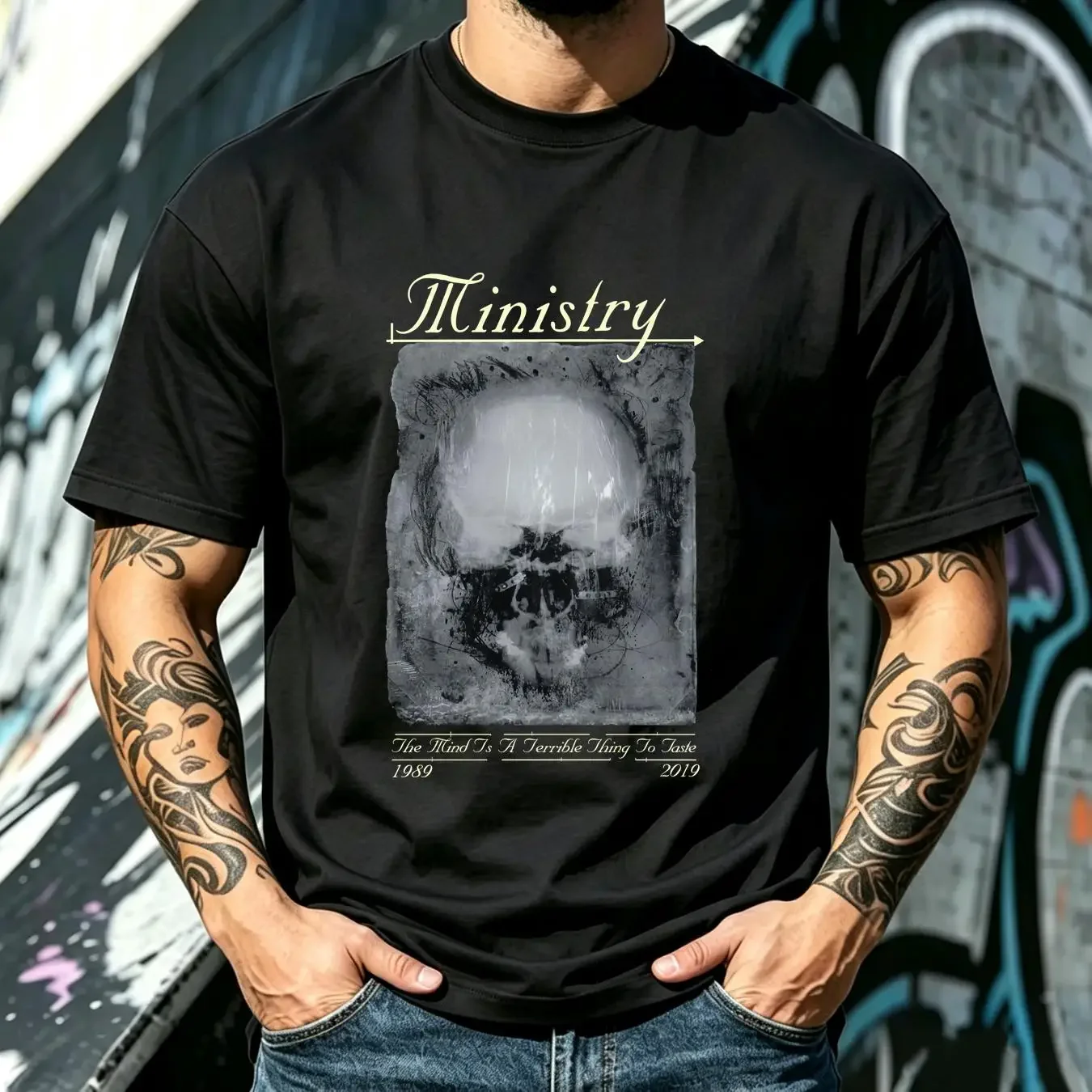 washed T Shirt Ministry The Mind Is A Terrible Thing To Taste Concert Blk XL 2019 vintage Washed homme Comfortable streetwear