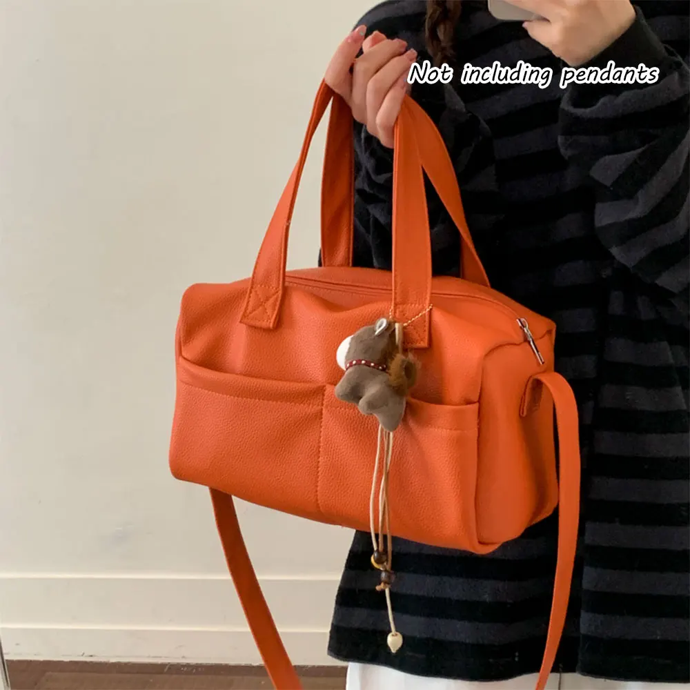 

Korean Style Boston Bag for Women, Large Capacity Handbag Multi-pocket Shoulder Crossbody Tote for Daily Commute Travel Shopping