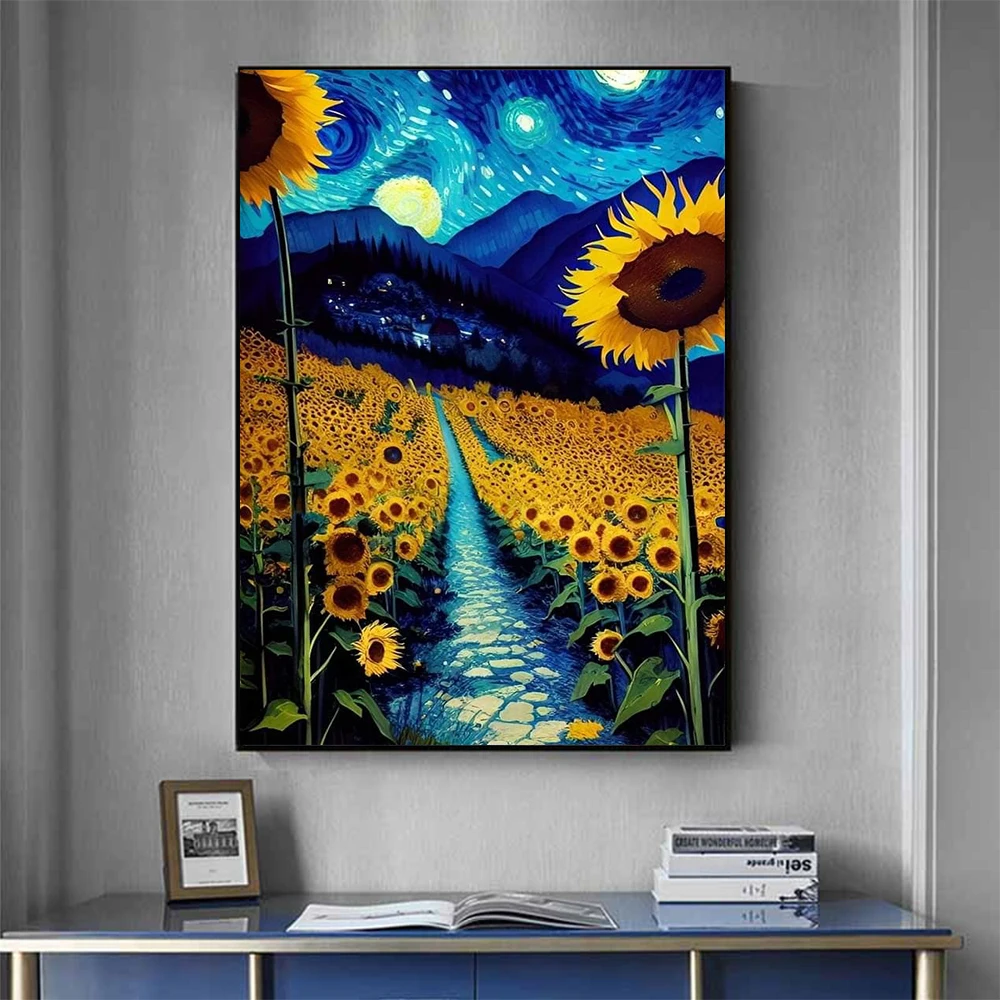 Van Gogh Sunflower Flower Starry Sky Art Pictures Poster Printing Oil Painting Canvas Painting For Modern Home Decor Gift