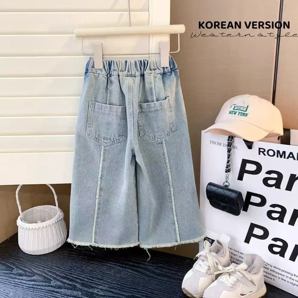 

Girls' Jeans With Rough Edges Wide Leg Pants Children's Trendy Straight Leg Pants Korean Version Pants Trendy 90-140CM