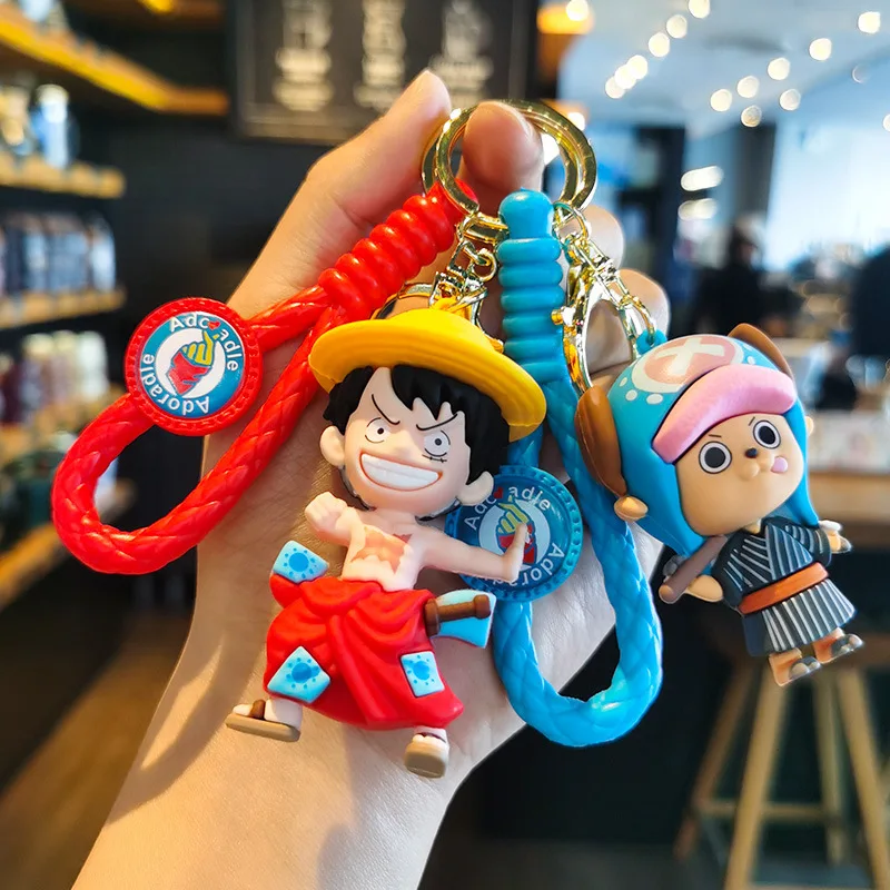 Cartoon Anime One Piece Keychain Luffy Sauron Chopper Silicone Cute Car Keychain Backpack Pendant Children's Birthday Toy Gift