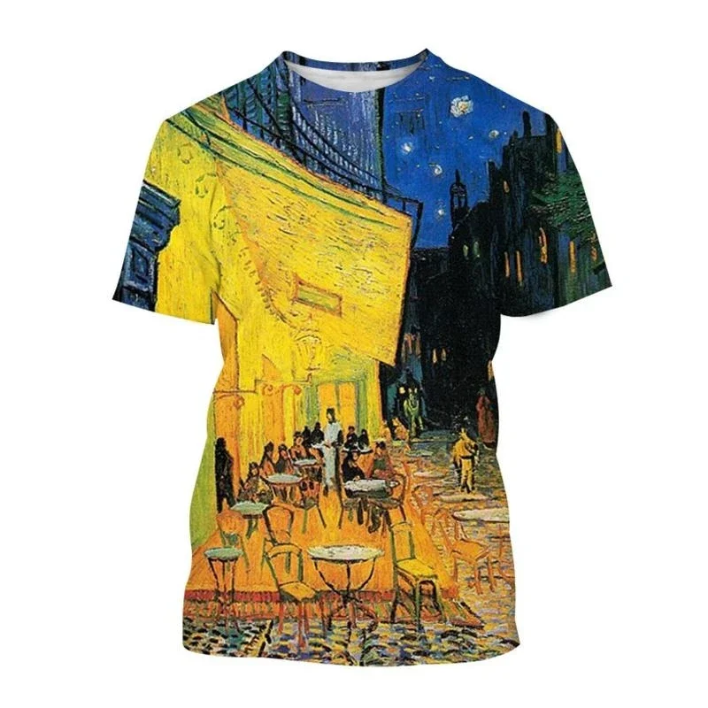 Réplica de pintura al óleo de Vincent Van Gogh para hombres y mujeres, camisetas de manga corta con cuello redondo artístico, Harajuku impreso en