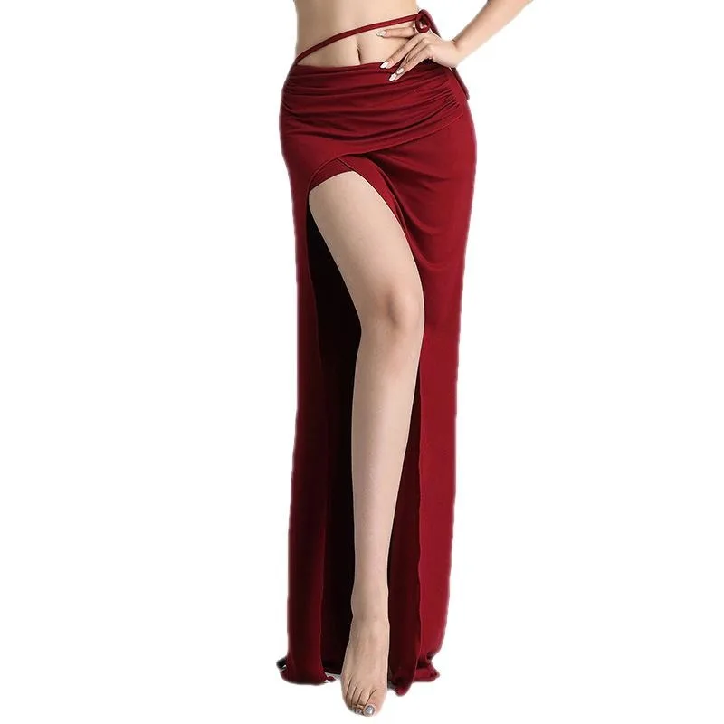 Adult Elegant Belly Dance Wrap Tie Skirt  Women Sexy Maxi Spilt Long Spanish Costume Swing Dress Bandage Clothes Dancerwear