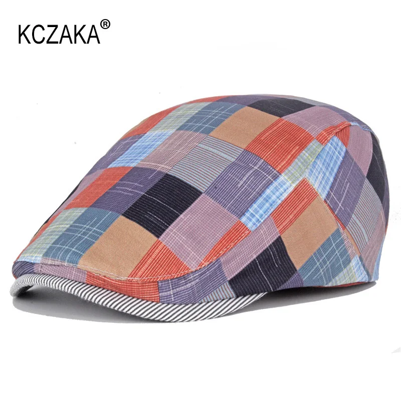 Brand Mens Newsboy Cap  Summer Colored Plaid  Flat Caps Retro Casual Unisex  Full Closed Berets Dad Hats Painter\'s Hat