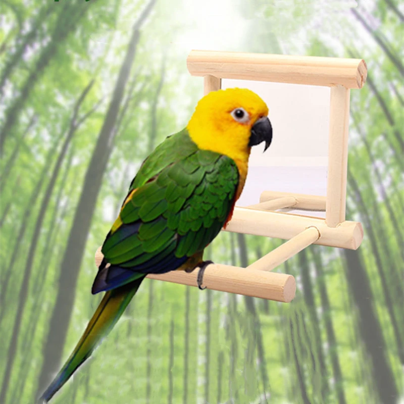 Bird Mirror Wooden Interactive Play Toy With Perch For Small Parrot Budgies Parakeet Cockatiel Conure Lovebird Cage Accessories