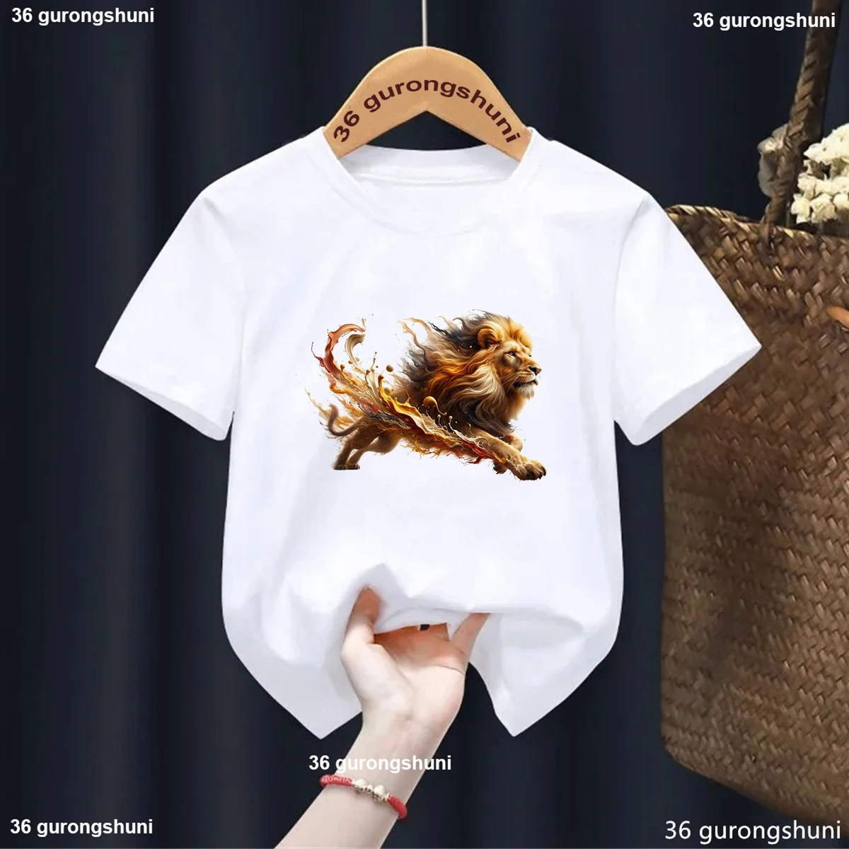 

Children Cartoon T-Shirt Funny Majestic Lion Wildlife Pattern Boys Short Sleeve Summer Clothing Casual Fashion Kid O-Neck Tshirt