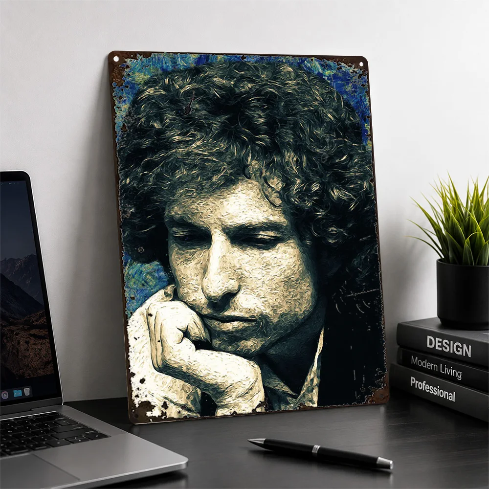 Bob Dylan Thoughtful Portrait Aluminum Poster Starry Night Inspired Wall Art For Bedroom Customized Metal Sign Songwriter Gift