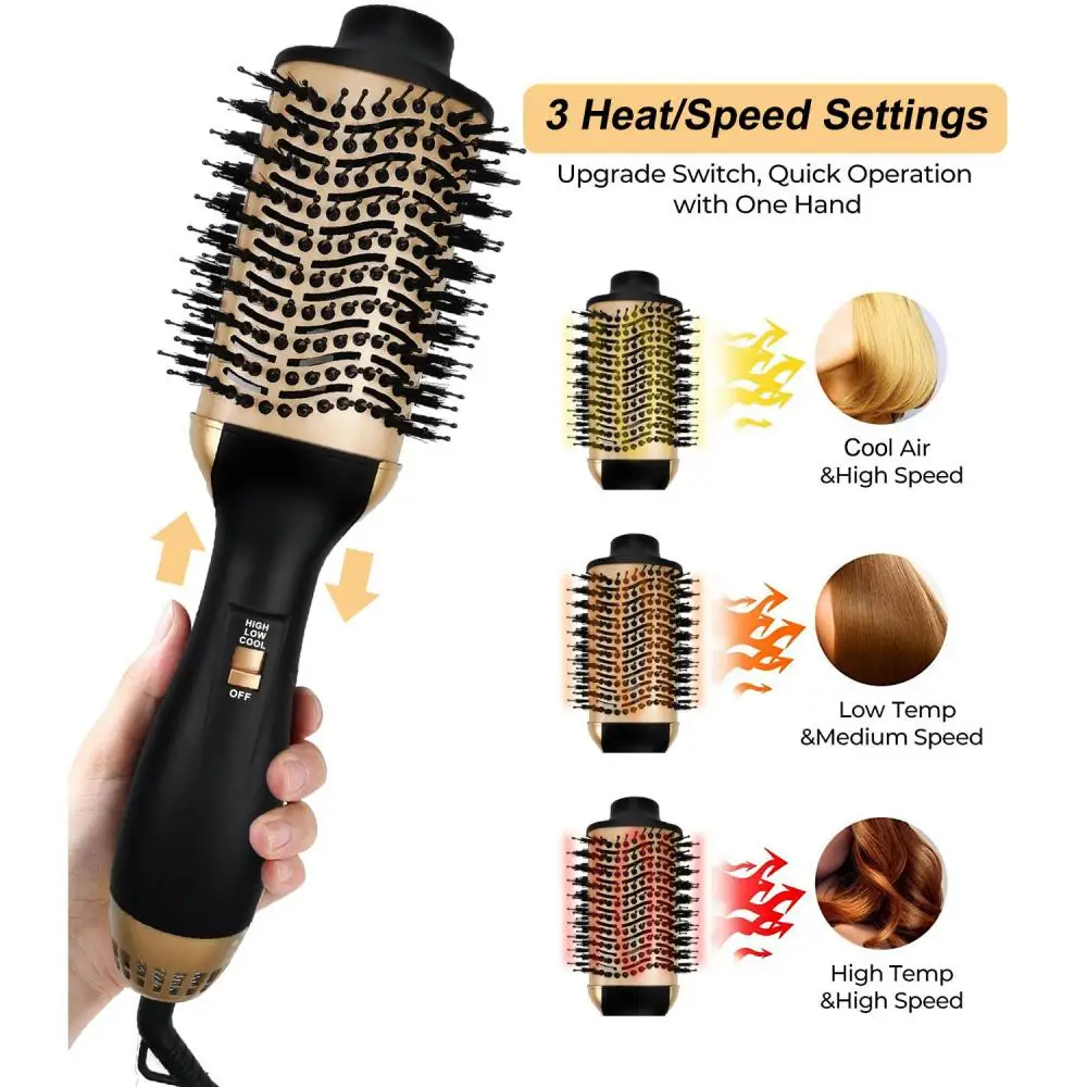 2 In 1 Hot Air Comb 1000W One-Step Hot Air Brush & Volumizer Hair Dryer Hair Styler New Black Golden Hair Straight Curler Brush