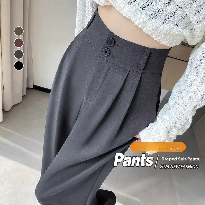 Pantaloni su Misura in Seta Ghiacciata da Donna, Novità Estiva, Taglie Forti, Slim Fit, Gamba Dritta, Casual, Lunghezza Pavimento, Larghi e Comodi