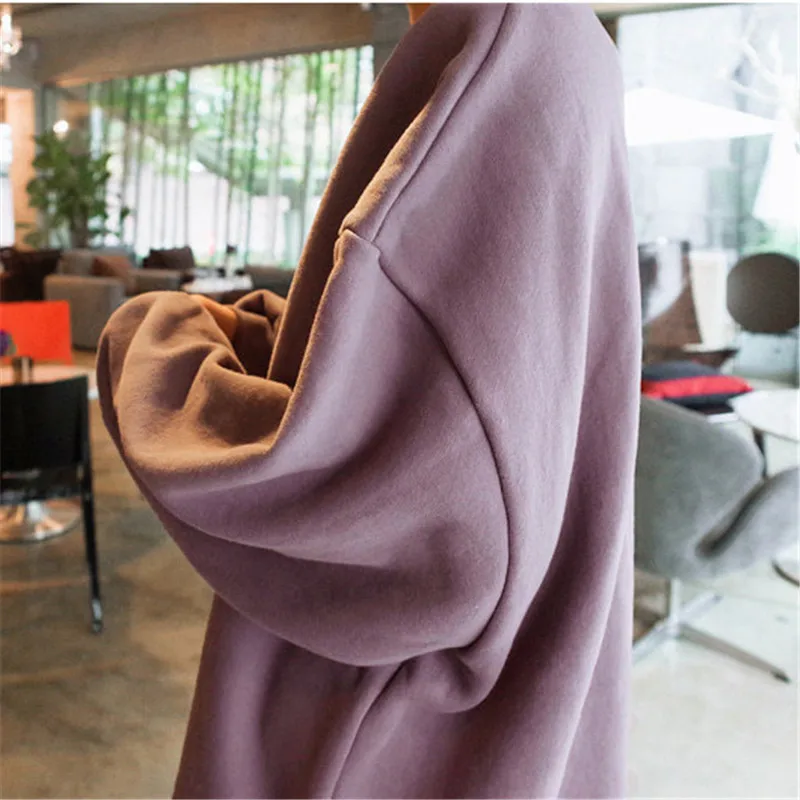 Johnature 2024 New Solid Color Women Sweatshirts Autumn Winter Long Slits Loose O-neck Pullover Female Hoodies