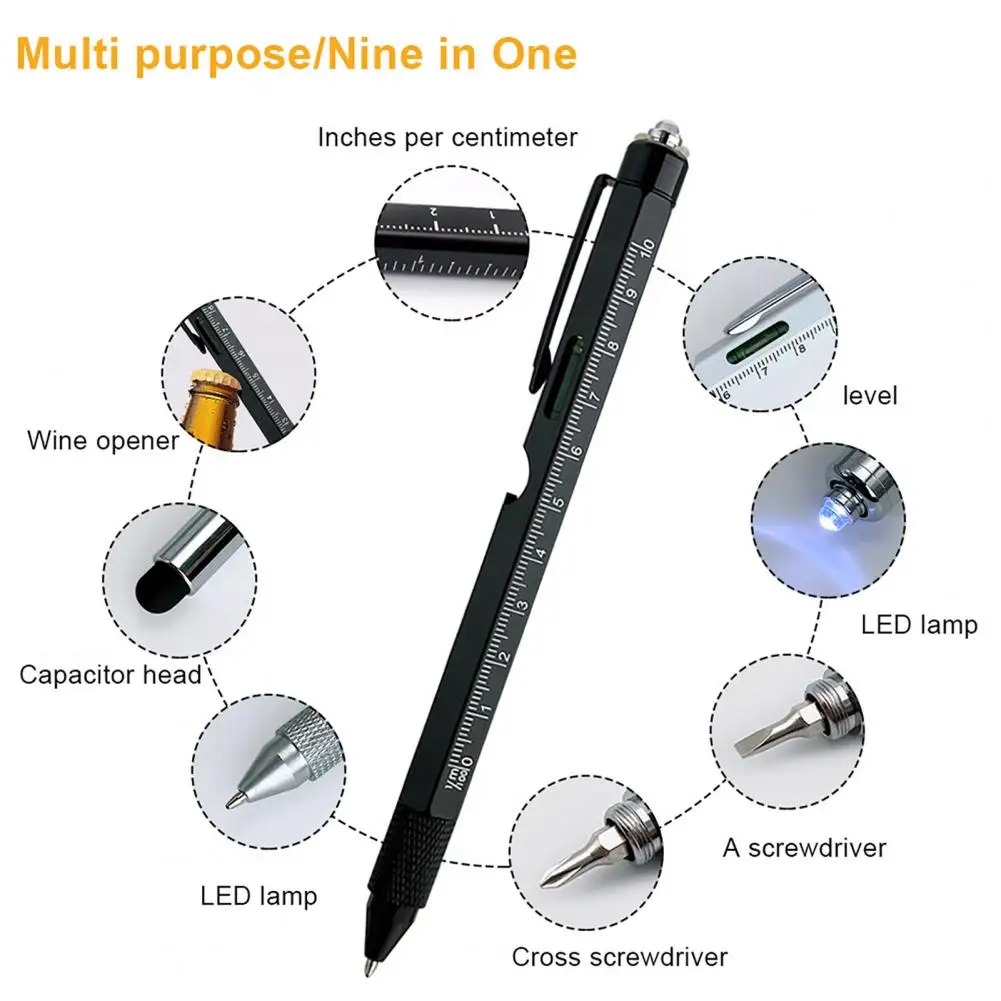 マルチツールペン多機能筆記ペン LED 付きマイナスプラスドライバーレベル定規栓抜きスタイラス男性へのギフト