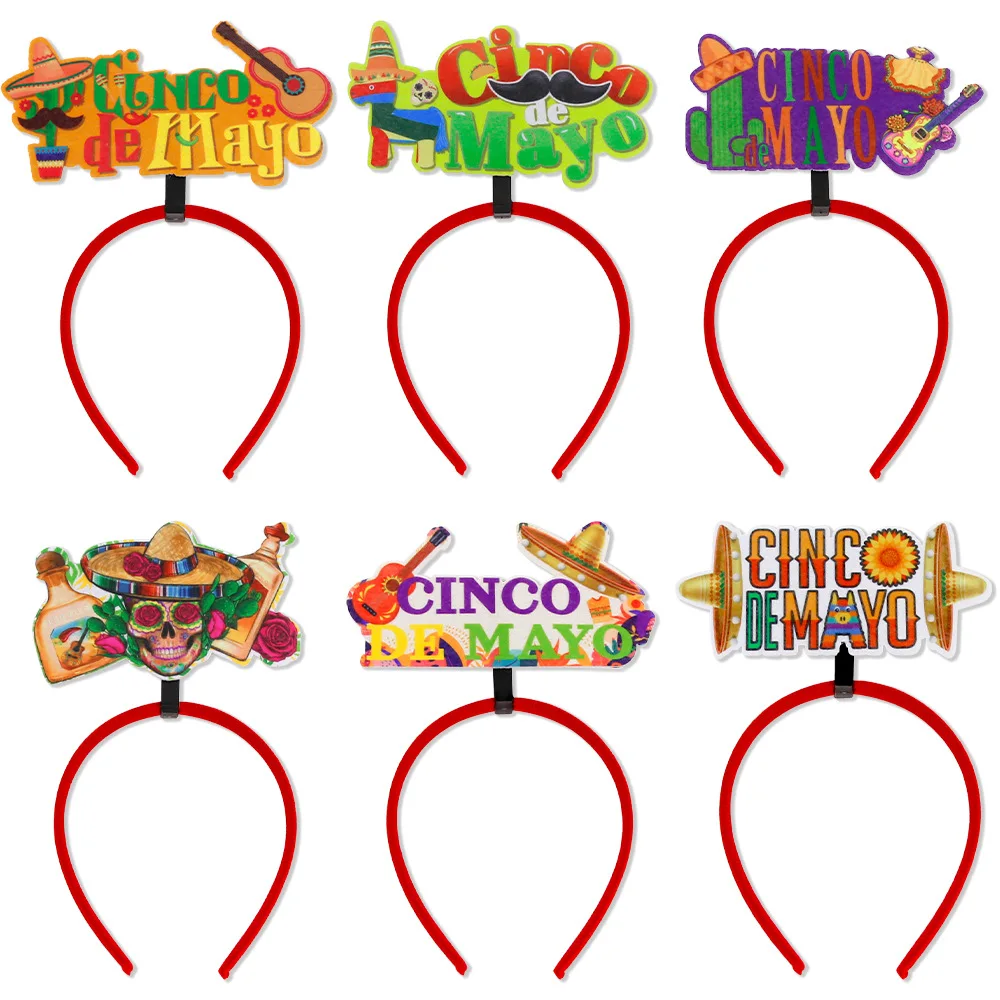 Mexico May 5th Party Supplies Felt Printed Hair Hoops Headgear Festival Party Straw Hat Guitar Headbands Headgear